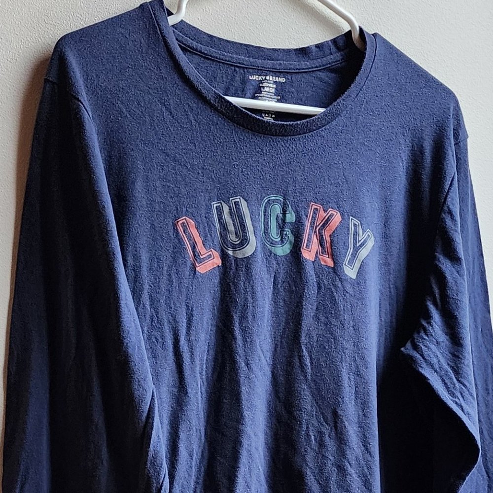 Lucky Brand Navy Blue Graphic Pajama Long Sleeve T-Shirt Size Large - Picture 2 of 12